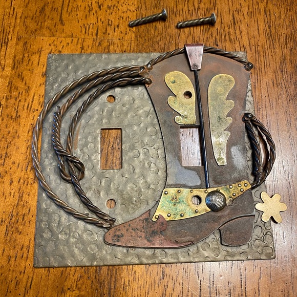 Rustic, cowboy boot switch plate cover. For two light switches. - Picture 2 of 9